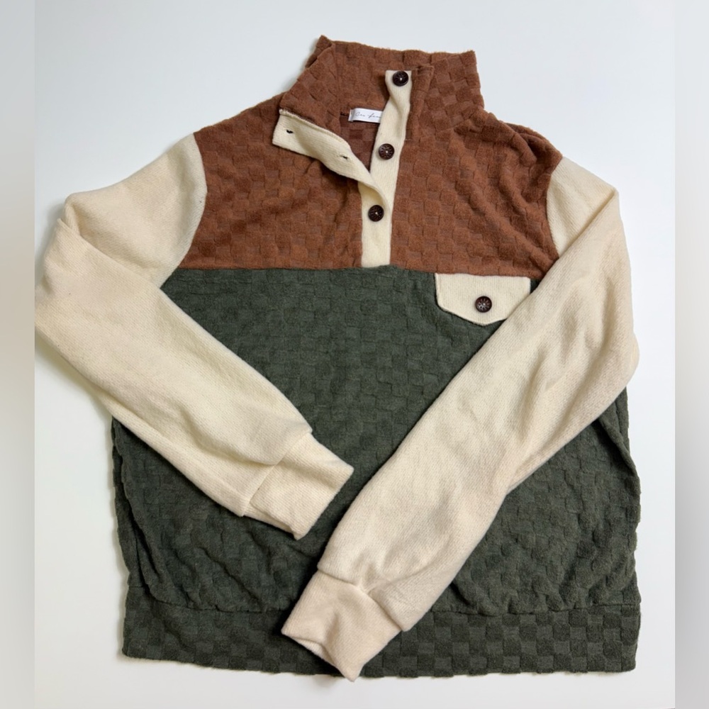 Ces Femme Textured Knit Sweater in Brown and Cream